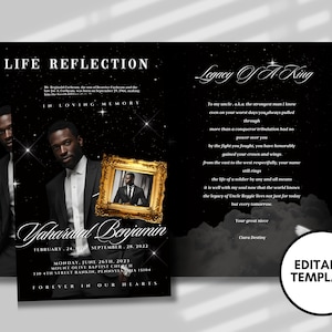 8.5&quot;x 11&quot; Balck and Gold Men&#39;s Obituary Template (8 pages) Men&#39;s Style Funeral Program | Celebration of Life | Obituary|Canva Template