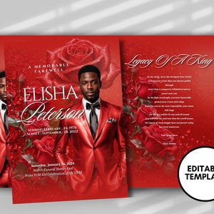Men&#39;s Red Sparkle Funeral Program Template: 8-Page DIY Booklet