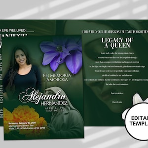8.5&quot;x 11&quot; Catholic Green City Obituary Template (8 pages) Unisex Green Style Funeral Program | Celebration of Life | Obituary|Canva Template