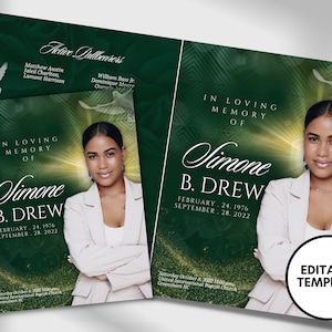 8.5&quot;x11&quot; BOOKLET Memorial program (4 pages)| Green Funeral Program |Celebration of Life |Keepsake |Digital Download |Canva Template