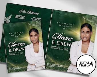 8.5"x11" BOOKLET Memorial program (4 pages)| Green Funeral Program |Celebration of Life |Keepsake |Digital Download |Canva Template