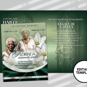 Funeral programs rest in peace editable template 8 page woman canva wings In loving memory funeral brochure DIY Funeral booklet