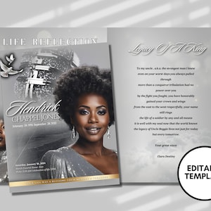 8.5&quot;x 11&quot; Bright Silver Women&#39;s Obituary Template (8 pages) Women&#39;s obituary Program | Celebration of Life | Obituary|Canva Template