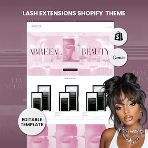 Roze Shopify-themasjabloon, esthetisch wimperthema, website voor wimperbedrijven Shopify-websiteontwerp, Shopify-banners, bedrijfseigenaren