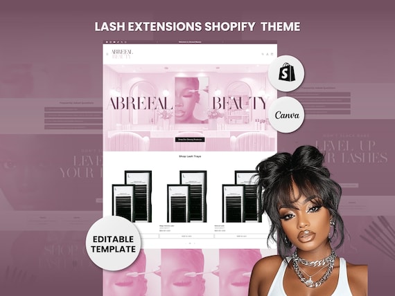 Pink Shopify Theme Template, Aesthetic Lash Theme, Website for Lash Businesses Shopify Website Design, Shopify Banners, Business Owners