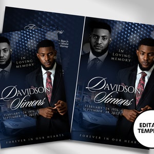 5.5&quot;x8.5&quot; BOOKLET Memorial program (4 pages)| LUXURY Blue Funeral Program |Celebration of Life |Keepsake |Digital Download |Canva Template