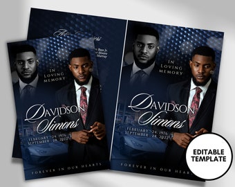 5.5"x8.5" BOOKLET Memorial program (4 pages)| LUXURY Blue Funeral Program |Celebration of Life |Keepsake |Digital Download |Canva Template