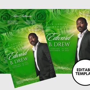 8.5&quot;x11&quot; BOOKLET Memorial program (4 pages)|GREEN Style Funeral Program |Celebration of Life |Keepsake |Digital Download |Canva Template