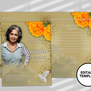 8.5&quot;x 11&quot; Gold Catholic Mass Obituary Template (8 pages) women&#39;s Brown Style Funeral Program | Celebration of Life | Obituary|Canva Template