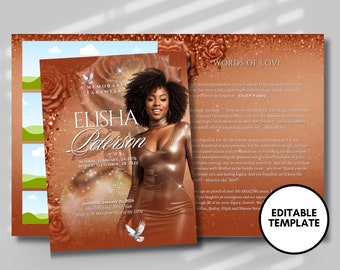 Women's Brown Sparkle Funeral Program Template: 8-Page DIY Booklet