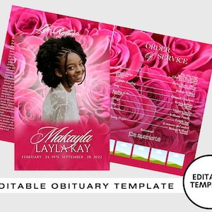 8.5&quot;x11&quot; BOOKLET Memorial program (4 pages)| PINK Style Funeral Program |Celebration of Life |Keepsake |Digital Download |Canva Template