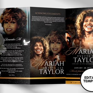 17&quot;x11&quot; FUNERAL OBITUARY TEMPLATE (2 pages) |Black, Gold Funeral Program | Celebration of Life |Classy Obituary |Canva Template
