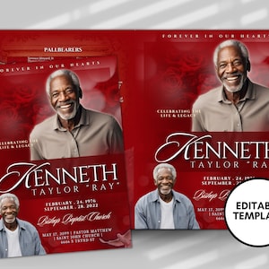 Elegant Funeral Program Template: Celebration of Life, Keepsake (Digital Download)