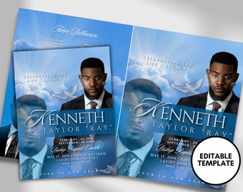 8.5"x11" BOOKLET Memorial program (8 pages) | Blue Cloud Funeral Program |Celebration of Life |Keepsake |Digital Download |Canva Template