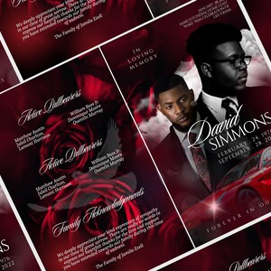 Red Funeral Program Template: 8-page Memorial Booklet (digital Download ...