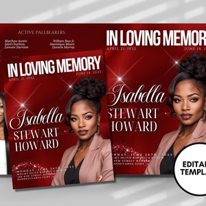 Red Roses Funeral Program Template: Celebration of Life (Digital Download)