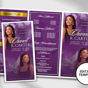 17&quot;x11&quot; TRIFOLD Memorial program (2 pages) | Elegant Style Funeral Program | Celebration of Life |Keepsake |Digital Download |Canva Template