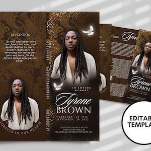 BROWN GATEFOLD For Men Memorial program| Gold And Bronze Funeral Program |Celebration of Life |Keepsake |Digital Download |Canva Template
