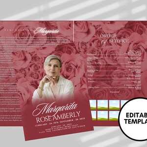 8.5&quot;x11&quot; BOOKLET Memorial program (4 pages) | Pink + Elegant Funeral Program|Celebration of Life |Keepsake |Digital Download |Canva Template