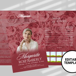 8.5"x11" BOOKLET Memorial program (4 pages) | Pink + Elegant Funeral Program|Celebration of Life |Keepsake |Digital Download |Canva Template