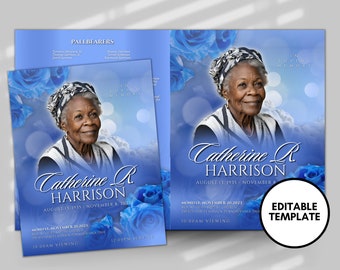 8.5&quot;x11&quot; BOOKLET Memorial program (4 pages) | Blue Cloud Funeral Program |Celebration of Life |Keepsake |Digital Download |Canva Template