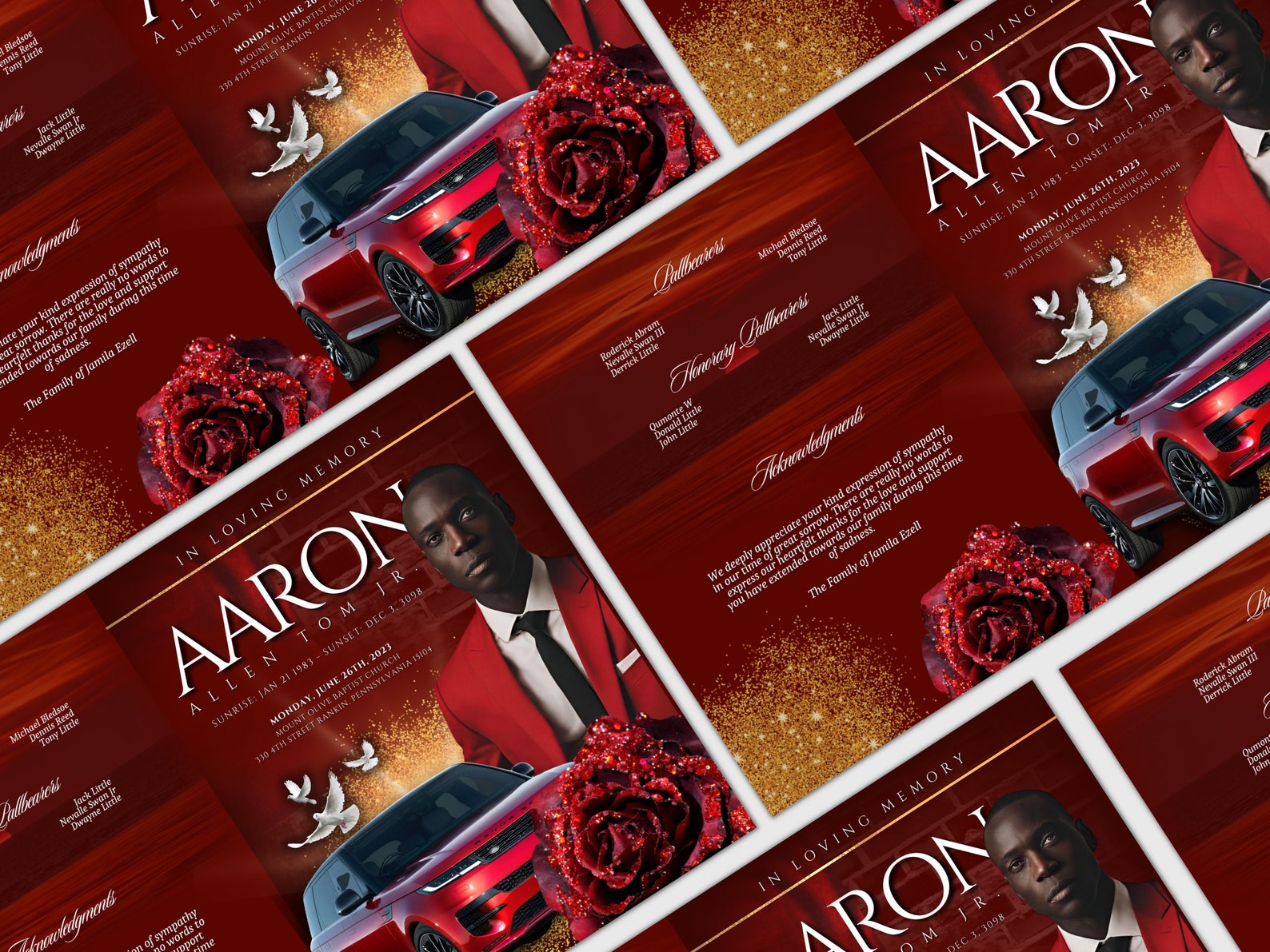 Red Funeral Program Template: Sporty Celebration of Life (digital ...
