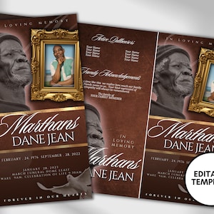 17&quot;x11&quot; FUNERAL OBITUARY TEMPLATE (2 pages) |Elegant Style Funeral Program | Celebration of Life |Unisex Brown Obituary |Canva Template