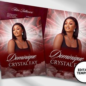 8.5&quot;x11&quot; BOOKLET Memorial program (4 pages)| Red Rose Funeral Program |Celebration of Life |Keepsake |Digital Download |Canva Template