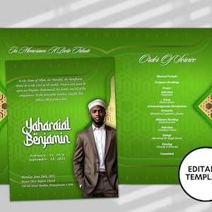 8.5&quot;x 11&quot; Islamic Green Funeral Template (8 pages)Women&#39;s Muslim Style Funeral Program | Celebration of Life |Men&#39;s Obituary|Canva Template