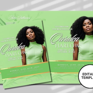8.5&quot;X11&quot; BOOKLET Memorial program (8 pages)| Light Green Funeral Program |Celebration of Life |Keepsake |Digital Download |Canva Template