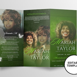 17&quot;x11&quot; FUNERAL OBITUARY TEMPLATE (2 pages) |Elegant Style Funeral Program | Celebration of Life |Women Greeen Obituary |Canva Template