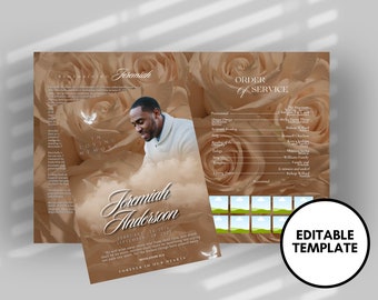 8.5"x11" BOOKLET Memorial program (4 pages)| Brown Rose Style Funeral Program |Celebration of Life |Digital Download |Canva Template