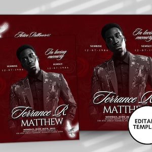 8.5&quot;X11&quot; BOOKLET Memorial program (8 pages)| Sleek Red Funeral Program |Celebration of Life |Keepsake |Digital Download |Canva Template