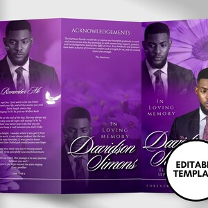 Purple Lily Funeral Program Template: Celebration of Life (Canva, 17&quot;x11&quot;)