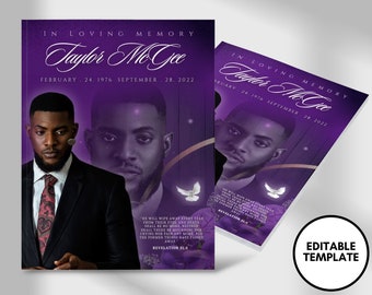 8.5"x11" BOOKLET Memorial program (8 pages) | Purple Funeral Program |Celebration of Life |Keepsake |Digital Download |Canva Template