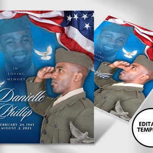 8.5"x11" BOOKLET Memorial program (4 pages)| Military Blue Style Funeral Program |Celebration of Life |Keepsake |Digital Download |Canva