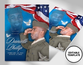 8.5"x11" BOOKLET Memorial program (4 pages)| Military Blue Style Funeral Program |Celebration of Life |Keepsake |Digital Download |Canva