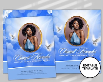 8 PAGE 8.5"x11" BOOKLET Memorial program| Luxury Blue Funeral Program |Celebration of Life|Keepsake|Digital Download |Canva Template