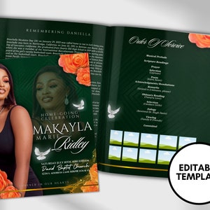 Emerald Green Funeral Program Template: Celebration of Life (Digital Download)