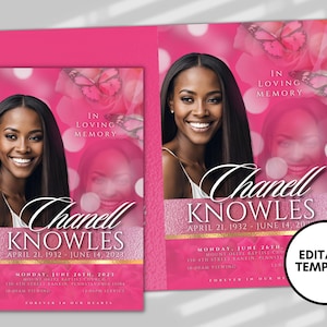 5.5&quot;x8.5&quot; BOOKLET Memorial program (4 pages)| PINK Funeral Program |Celebration of Life |Keepsake |Digital Download |Canva Template