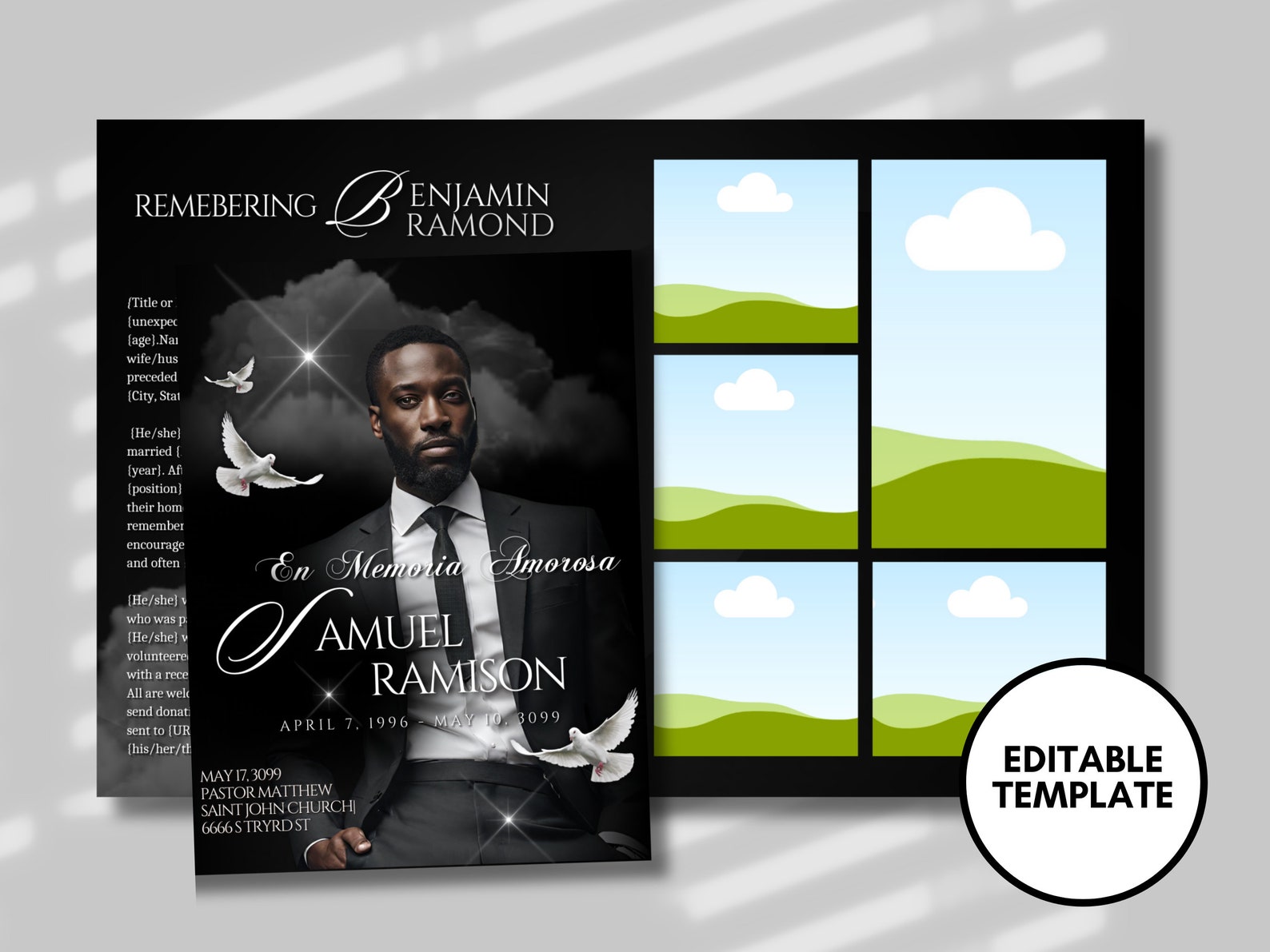 Black Obituary Template: Men's Funeral Program, Celebration of Life ...