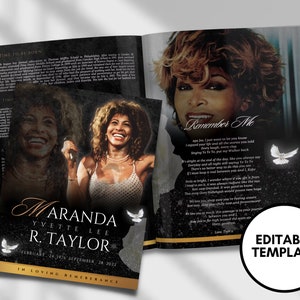 Funeral Memorial Booklet (8 pages) |Elegant Style Funeral Program | In Loving Memory  |Women Black gold Program |Canva Template