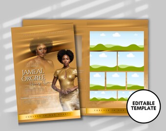 Gold Funeral Program Template: 8-Page Memorial Brochure (DIY Editable)
