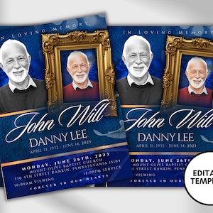 8.5&quot;x11&quot; BOOKLET Memorial program (4 pages) | Elegant Style Funeral Program |Celebration of Life |Keepsake |Digital Download |Canva Template