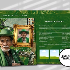 8.5&quot;x 11&quot; Green Kid&#39;s Catholic Obituary Template (4 pages) Catholic Style Funeral Program | Celebration of Life |Obituary|Canva Template