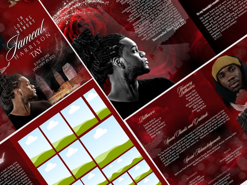 8.5x11 BOOKLET Memorial program 16 pages Mens Red Funeral Program Celebration of Life Keepsake Digital Download Canva Template image 5