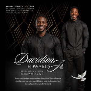 Black Memorial Announcement Flyer, Memorial Flyer, FB, IG, Rest In Peace Funeral Invitation Template, D.I.Y Memorial Invite, Canva