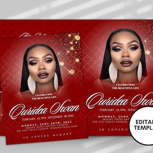 8.5&quot;x11&quot; RED BOOKLET Memorial program (8 pages) | Elegant Funeral Program |Celebration of Life |Keepsake |Digital Download |Canva Template