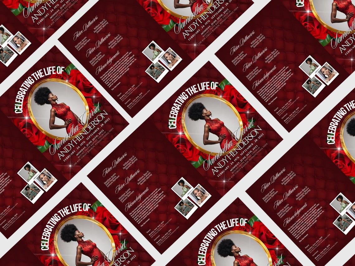 Bright Red Funeral Program Template: Celebration of Life Keepsake (8 ...