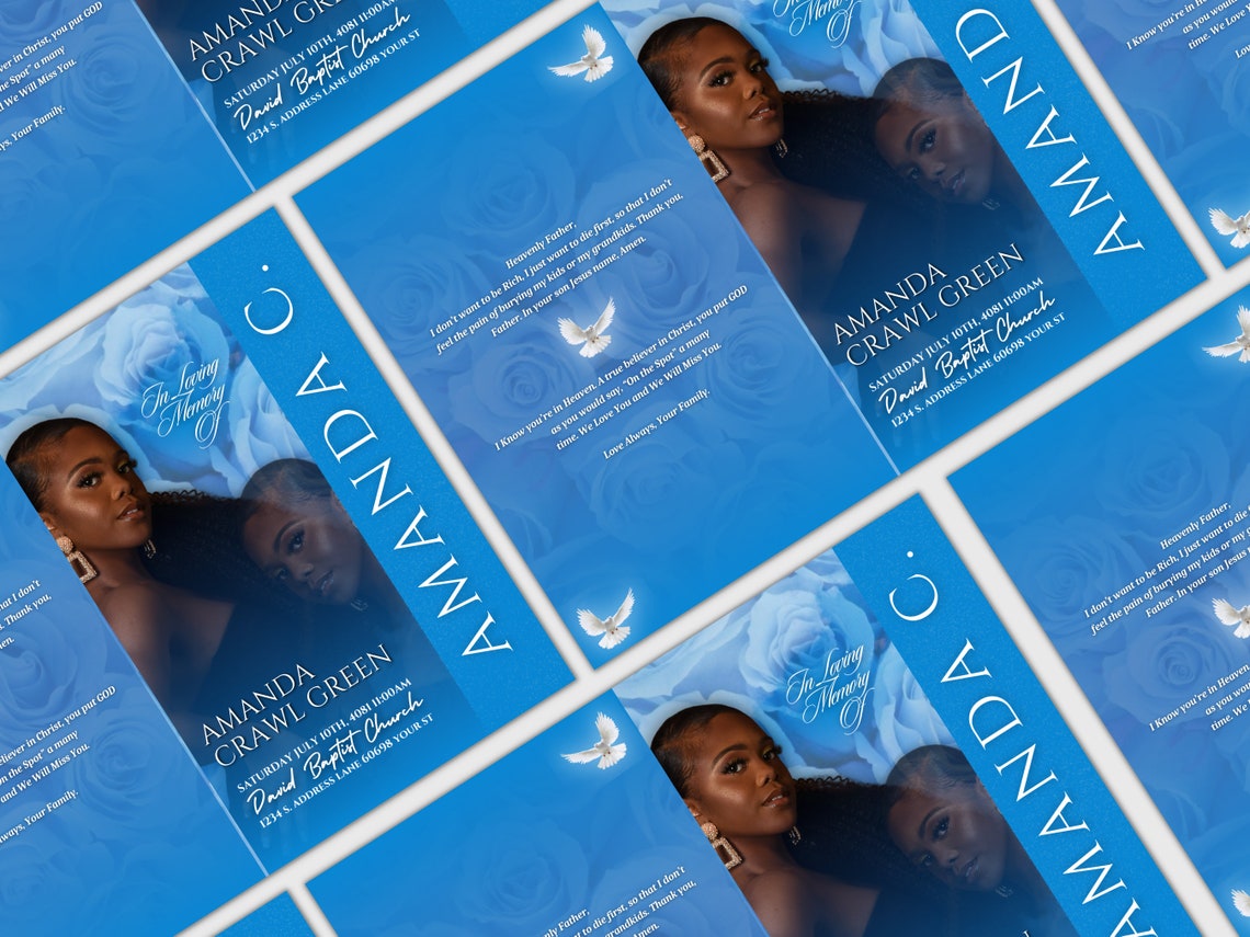 Blue Rose Funeral Program Template: Celebration of Life Keepsake ...